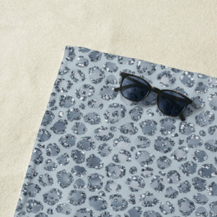 Toalha De Praia Leopardo Azul de Denim Glitter