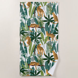 Toalha De Praia Leopardo castanho em folhas da selva tropical
