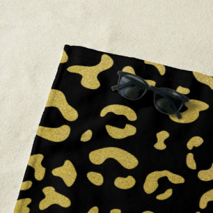 Toalha De Praia Leopardo Dourado, Brilhante Dourada, Padrão-Leopar