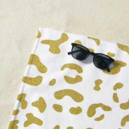 Toalha De Praia Leopardo Dourado, Brilho Dourado, Impressão Leopar