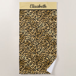 Toalha De Praia Leopardo Preto e Dourado com Monograma Impressão C