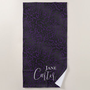 Toalha De Praia Leopardo Preto Roxo Personalizado