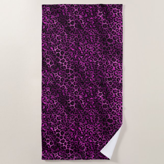 Toalha De Praia Leopardo roxo e Dourado Design 3 (Frente)