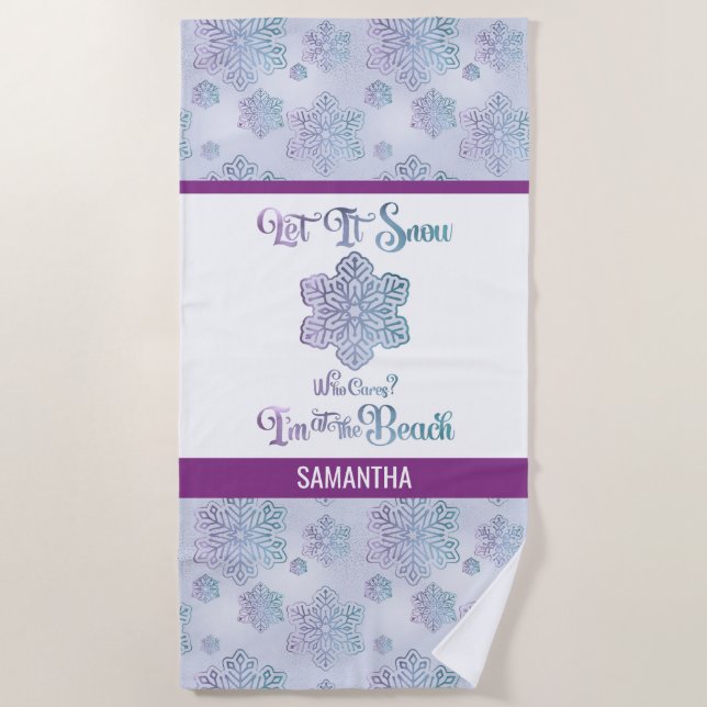 Toalha De Praia Let it Snow–Funny Christmas Beach Purple (Frente)