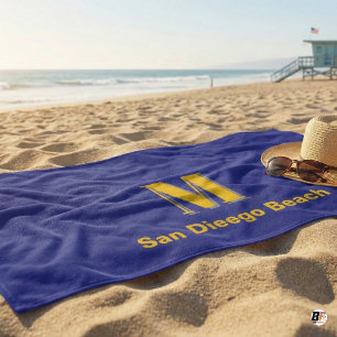 Toalha De Praia Letra M Monograma Personalizada Azul Marinho e Ama