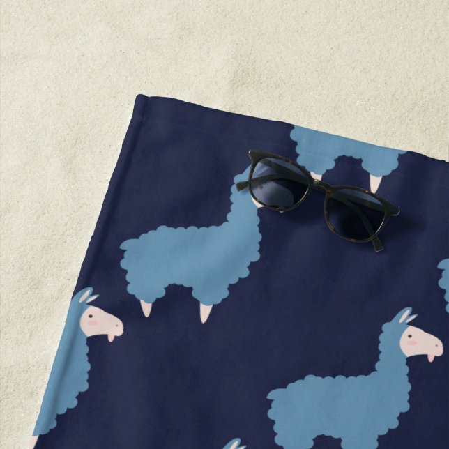 Toalha De Praia Lhamas azuis graciosas com iniciação (In Situ)