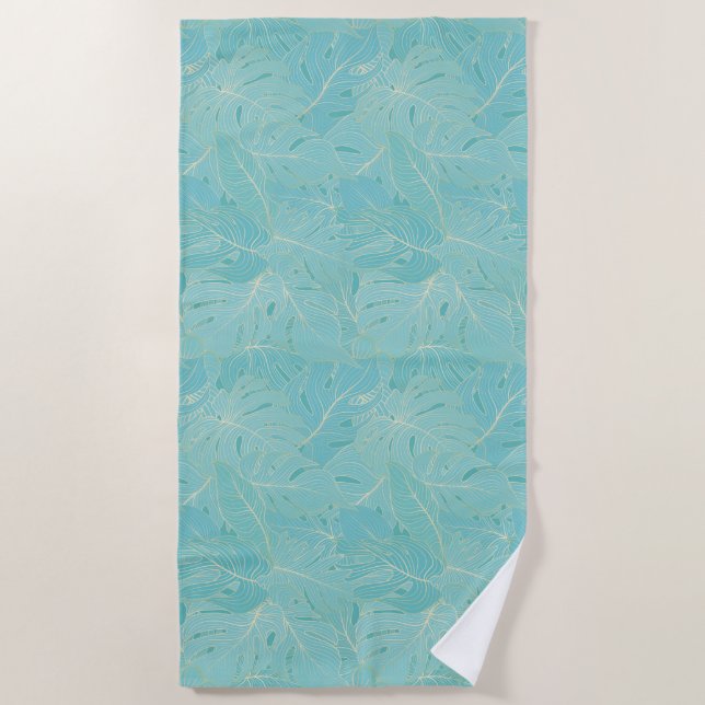 Toalha De Praia Light blue tropical palm leaves pattern (Frente)