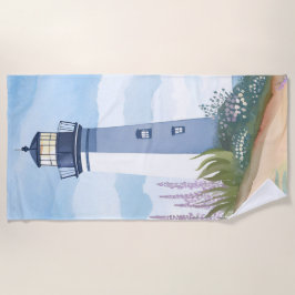 Toalha De Praia Lighthouse in Bloom | Coastal Watercolor Floral