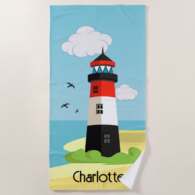 Toalha De Praia Lighthouse Scene Design Beach Towel (Frente)
