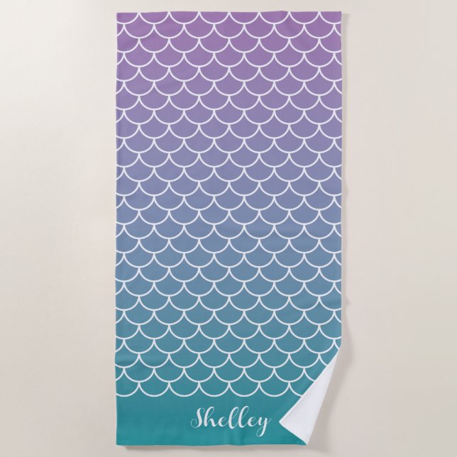 Toalha De Praia Lilac Teal Gradient Sereia Fishscale (Frente)