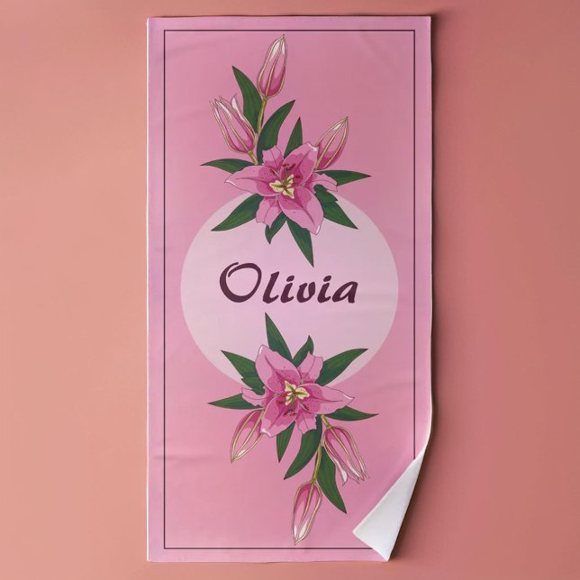 Toalha De Praia Lily Blooming Rosa (Pink Blooming Lily Beach Towel)