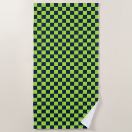 Toalha De Praia Lime and navy checkerboard pattern