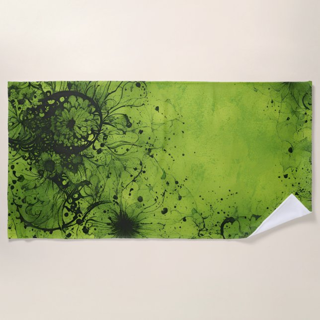 Toalha De Praia Lime Verde Grunge com Acentos Pretos (Frente)