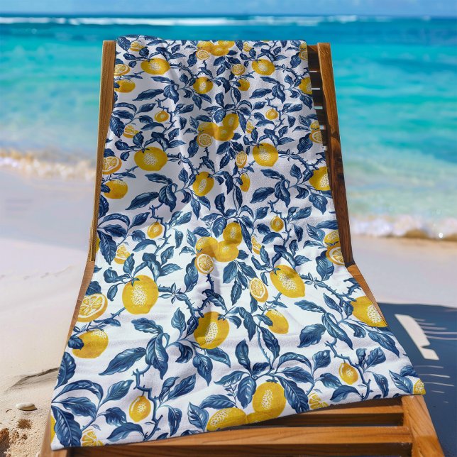 Toalha De Praia Limões mediterrânicos Padrão Sem Costura (mediterranean lemon seamless pattern beach towel)