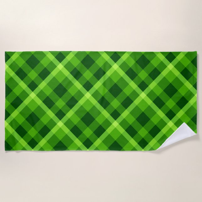 Toalha De Praia Linda árvore Xadrez verde Praia Toalha (Frente)