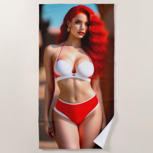 Toalha De Praia Linda ilustração de menina ruiva Beach Towel