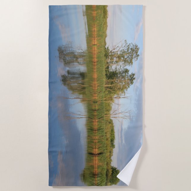 Toalha De Praia linda, paisagem, reflexão, água, rio, (Frente)