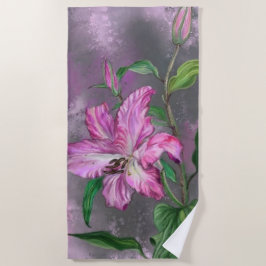 Toalha De Praia Linda pintura rosada rosa-lírio, flor magra