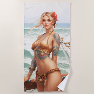 Toalha De Praia Linda tatuagem pirata Beach Towel