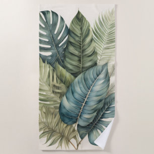 Toalha De Praia Linda Watercolor, Foliage Tropical Banana, Palm