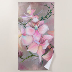 Toalha De Praia Lindas Flores Orquídeas Rosa - Pintura Original