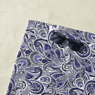Toalha De Praia Lindo desenho de padrões paisley azul branco
