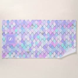 Toalha De Praia Lindo Monograma de Escamas de Sereia Rosa Roxo Fem