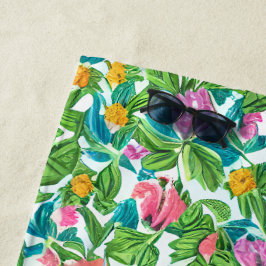 Toalha De Praia Lindo padrão de flores de verão coloridas verde ro