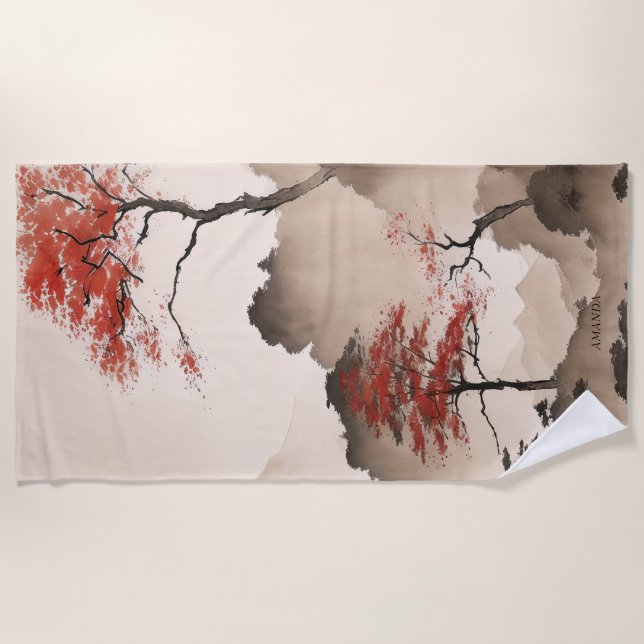 Toalha De Praia Linha Costeira Japonesa Mínima PERSONALIZADA (Frente)