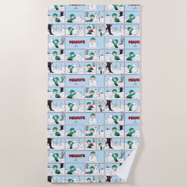 Toalha De Praia Linus constrói um boneco de neve (Frente)