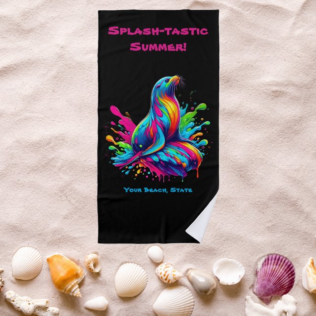 Toalha De Praia Lion do Mar Colorido (Colorful Sea Lion-Fisherman Core-Dopamine Dressing-Summer Beach Towel-Beach Towel-Black)