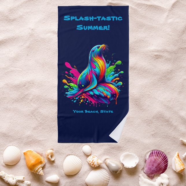 Toalha De Praia Lion do Mar Colorido (Colorful Sea Lion-Fisherman Core-Dopamine Dressing-Beach Towel-Summer Towel)