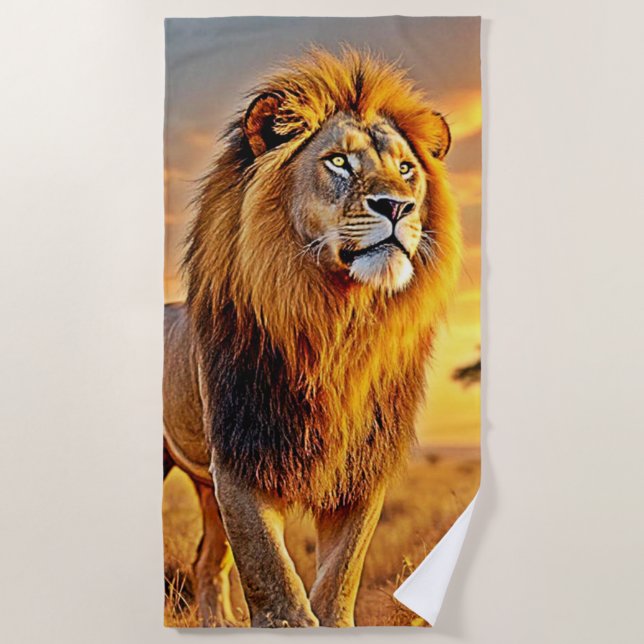 Toalha De Praia Lion King Savanna Sunset Design (Frente)