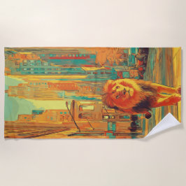 Toalha De Praia Lion Walking Through City Street Art