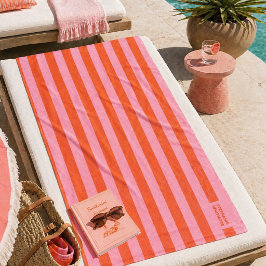 Toalha de Praia | Listra Ousada Preppy Rosa Coral