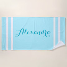 Toalha de Praia Listrada Azul Claro Personalizada