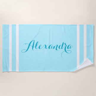 Toalha de Praia Listrada Azul Claro Personalizada