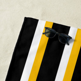 Toalha De Praia Listrado de Preto Amarelo Branco