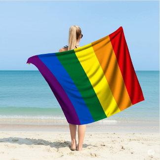 Toalha De Praia Listras Cor de Arco-Íris Vibrantes do Orgulho LGBT