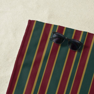 Toalha De Praia Listras de Natal Verde Vermelho e Dourado em Balas
