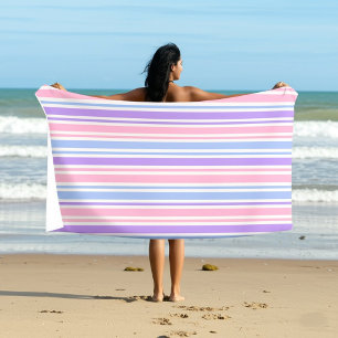 Toalha De Praia Listras de Verão Rosa Suave, Azul e Roxo