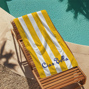 Toalha De Praia Listras Laranja Amarelo Brilhante Ciao Bella
