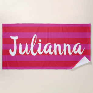 Toalha De Praia Listras largas, cor-de-rosa claro, personalizadas