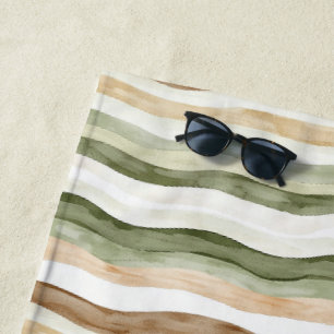 Toalha De Praia Listras Marrom Creme Verde