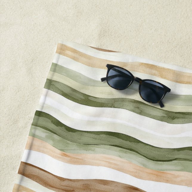 Toalha De Praia Listras Marrom Creme Verde (In Situ)