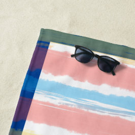Toalha De Praia Listras Pastéis Rosa Azul Amarelo