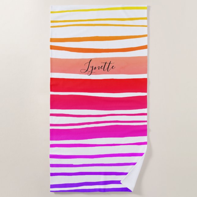 Toalha De Praia Listras pintadas coloridas (Frente)