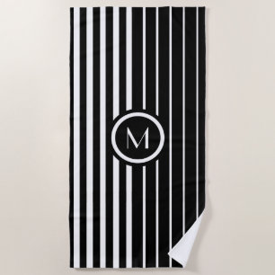Toalha De Praia Listras preto e branco monogrammed à moda