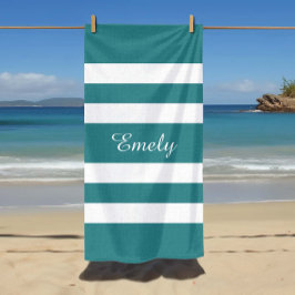 Toalha De Praia Listras Verde Teal Moderno
