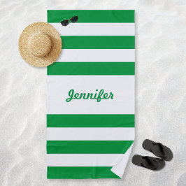 Toalha De Praia Listras Verdes e Brancas Chic Personalizadas